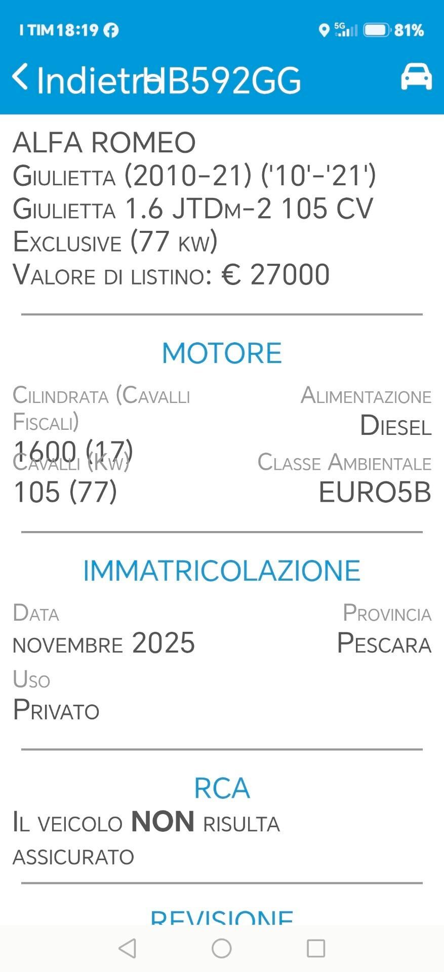Alfa Romeo Giulietta 1.6 JTD105 cv ok neopatentati.