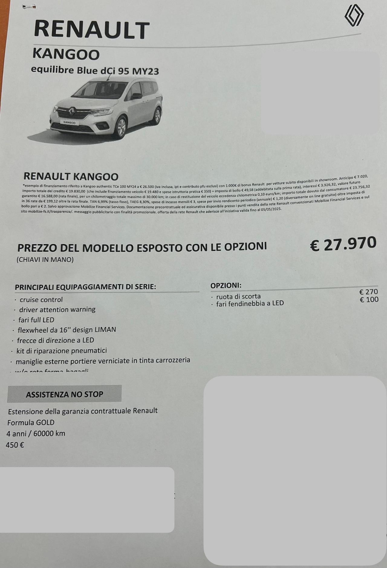 Renault Kangoo 1.5 blue dci possibilità noleggio no scoring