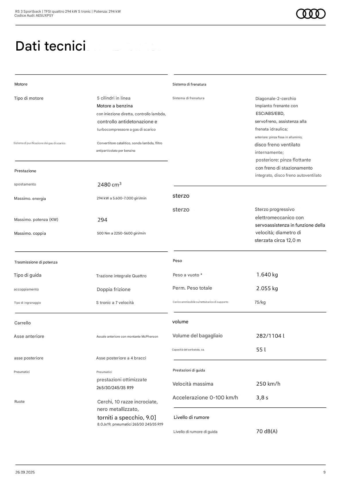 Audi A3 RS 3 Sportback TFSI quattro S tronic