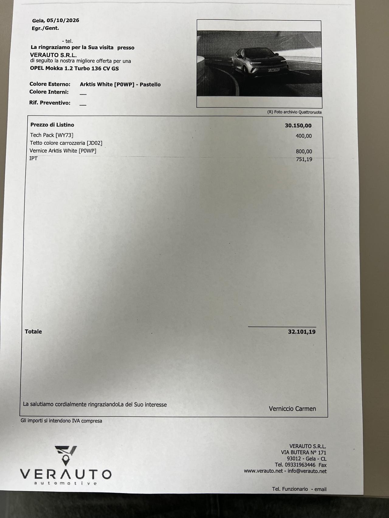 Opel Mokka 1.2 Turbo 136 CV Edition - possibilità noleggio no scoring