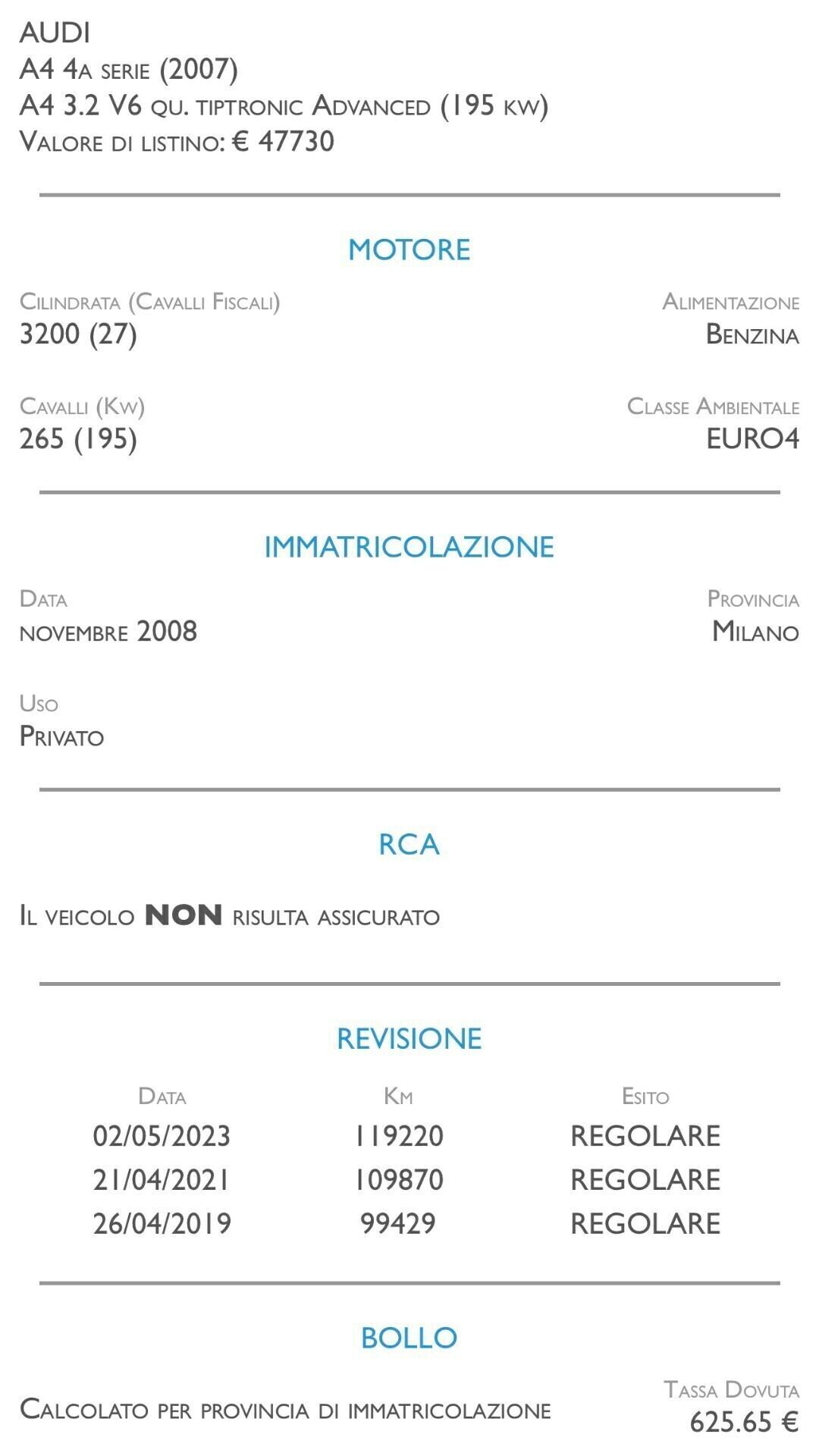 Audi A4 3.2 V6 qu. tiptronic Advanced - UNICO PROPRIETARIO