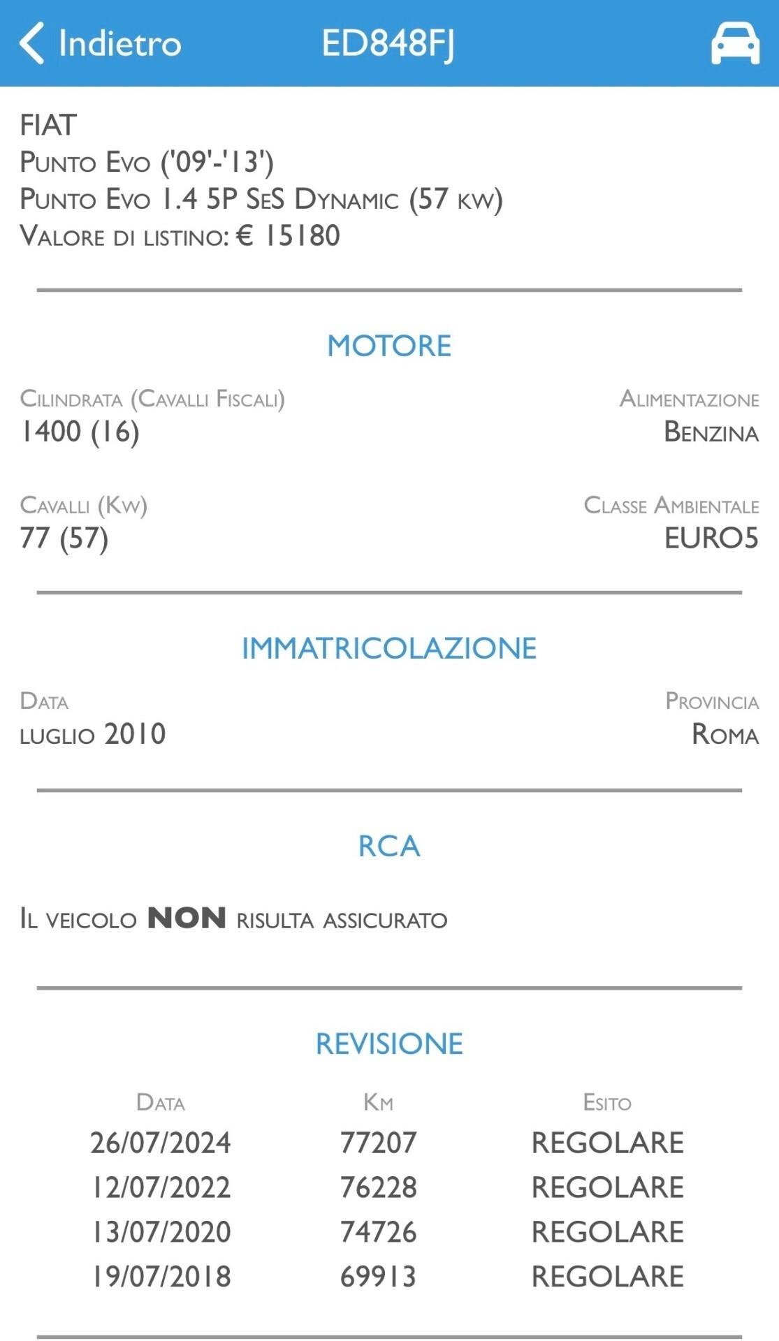 Fiat Punto Evo 1.4 5 porte Dynamic UNICO SOLO 78K