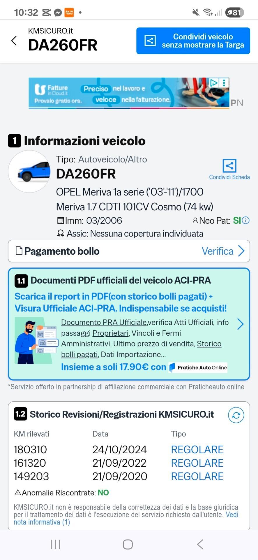 Opel Meriva 1.7 CDTI 101CV – 190.000 km – Euro 4 – Neopatentati – Opaca