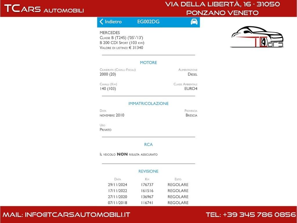 MERCEDES B 200 GARANZIA 12 MESI