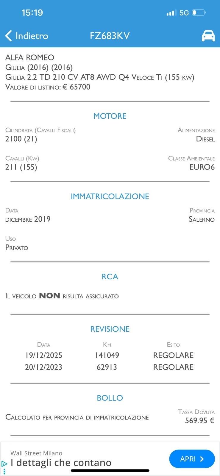 Alfa Romeo Giulia 2.2 Turbodiesel 210 CV AT8 AWD Q4 Veloce