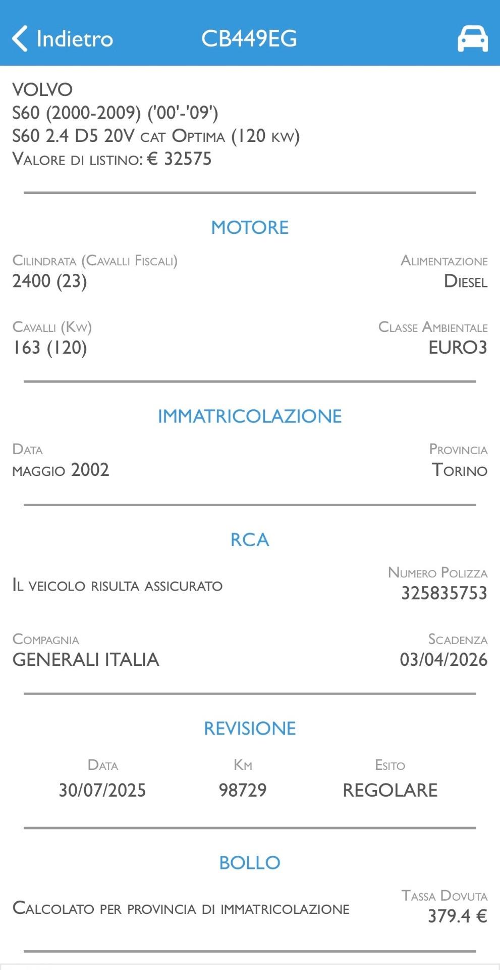 Volvo V60/ S60 2.4 Diesel D5 Automatica 100mila km