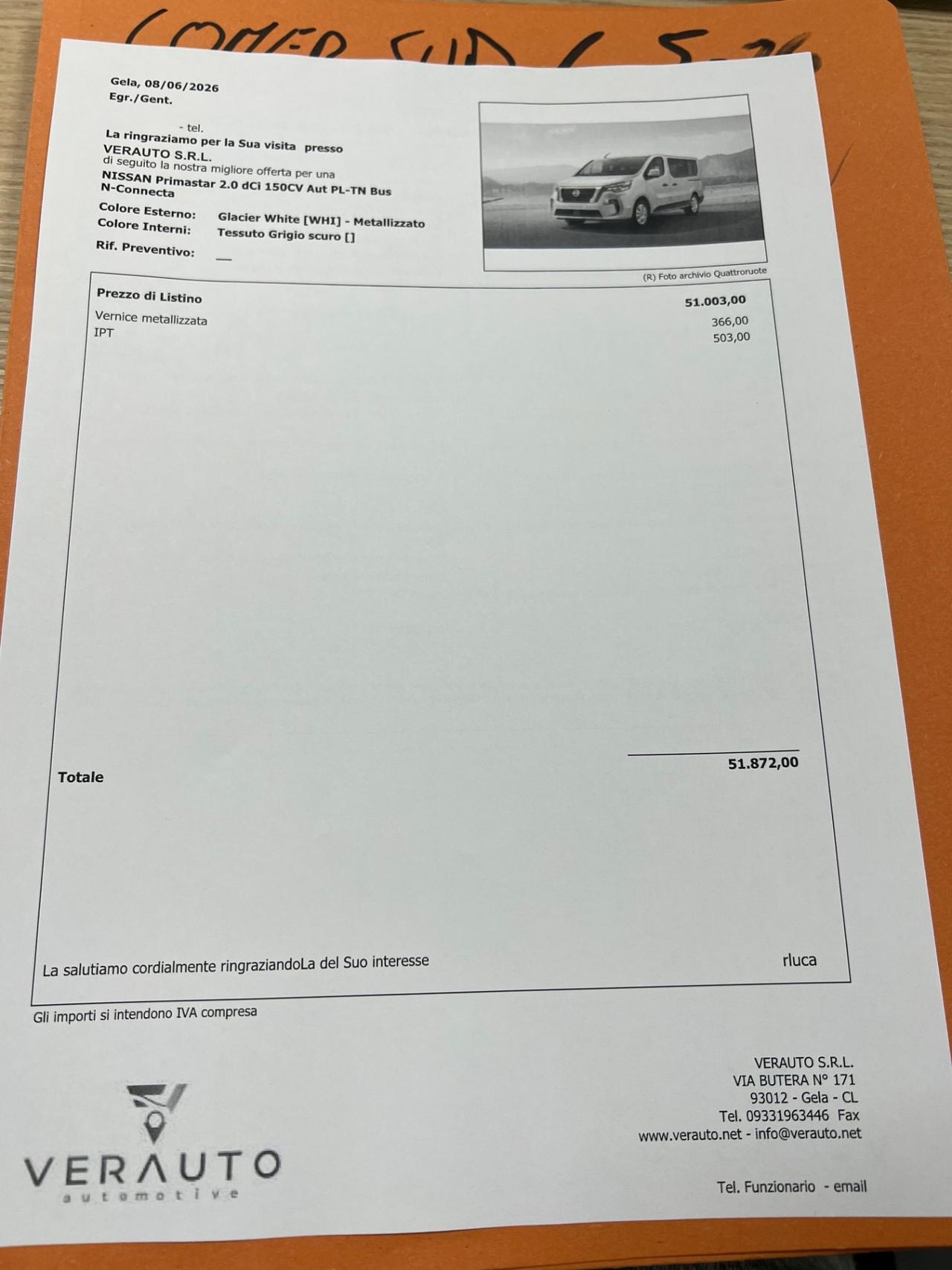 Nissan Primastar 2.0 dCi 150CV Aut PL-TN Bus N-Connecta - possibilità noleggio no scoring