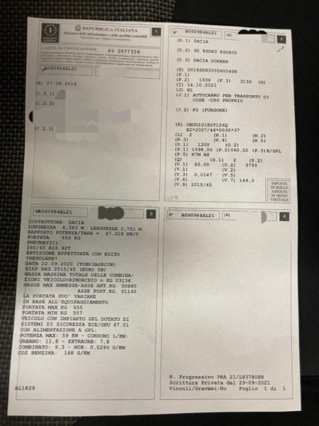 DACIA Dokker 1.6 8V 85CV GPL Furgone