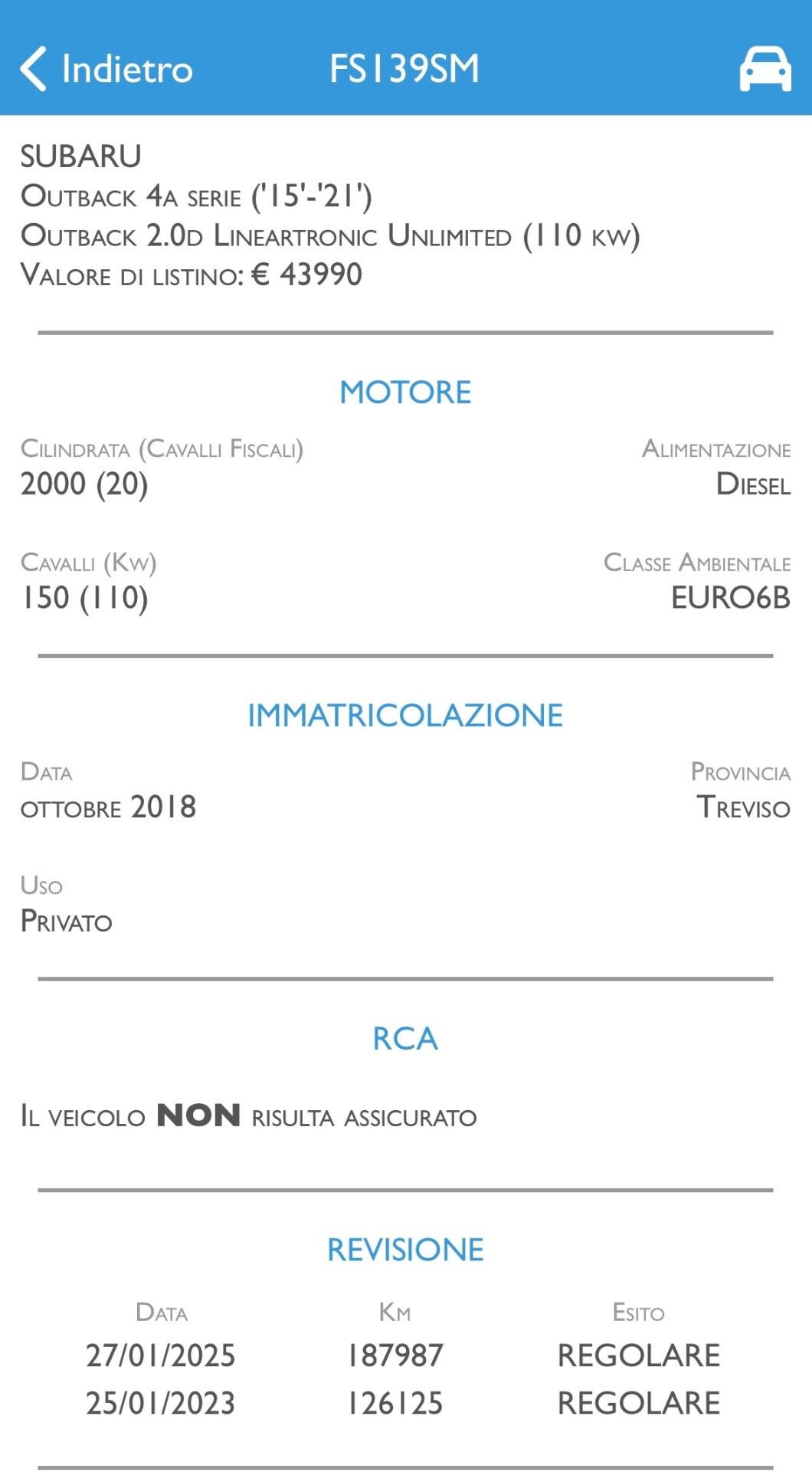 SUBARU OUTBACK AUTOMATICA GARANZIA 3 ANNI TOP