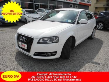 AUDI A3 1.6 TDI 90cv 3p. F.AP. -OK NEOPATENTATI- EURO 5/A