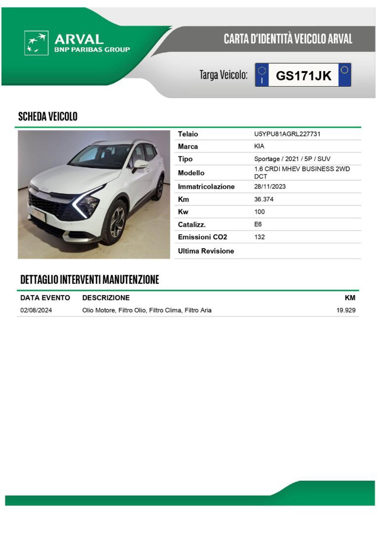 KIA Sportage 1.6 CRDi MHEV DCT Business prezzo REALE