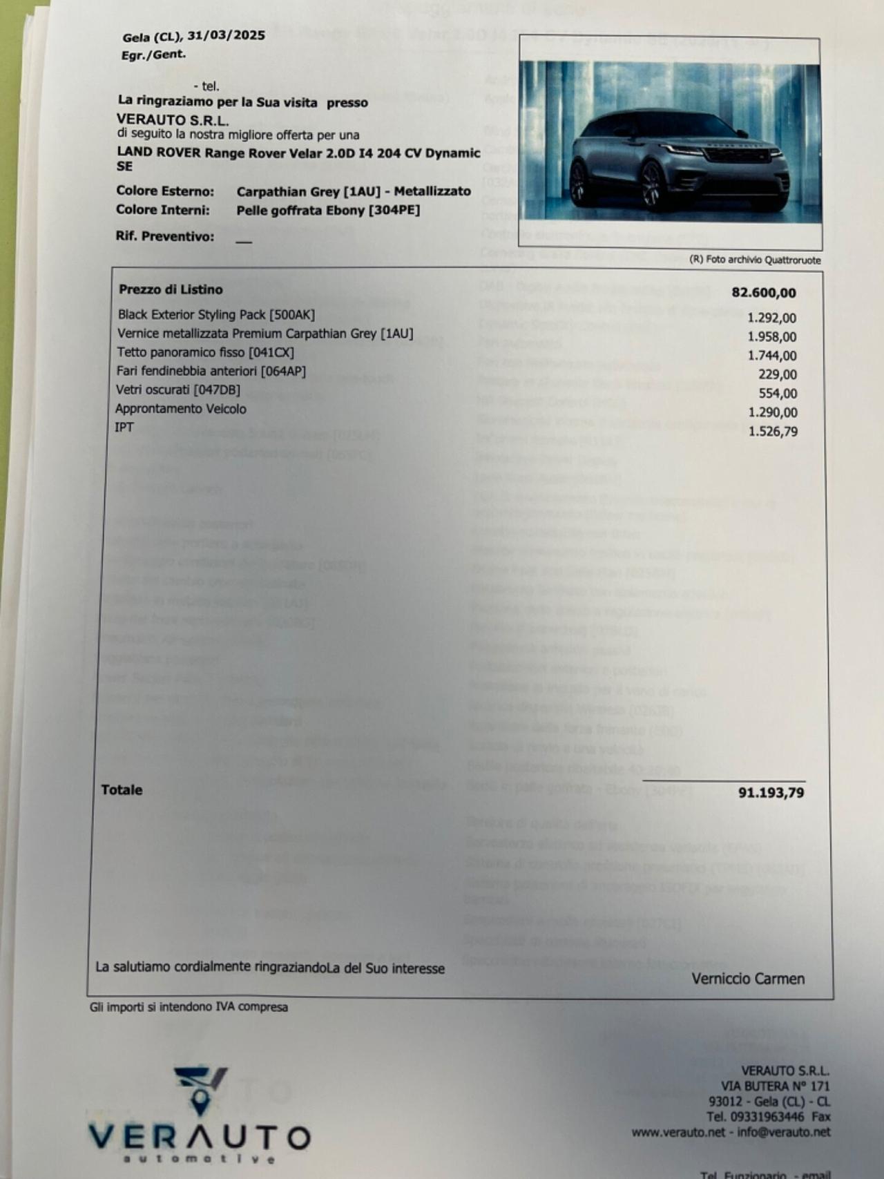 Land Rover Range Velar 2.0D I4 204 CV R-Dynamic SE possibilità noleggio no scoring