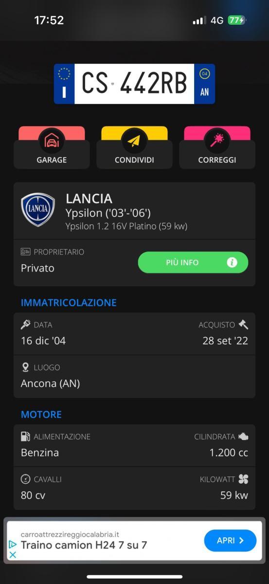 Lancia Ypsilon 2.0 80cv 16V Platino RICAMBI