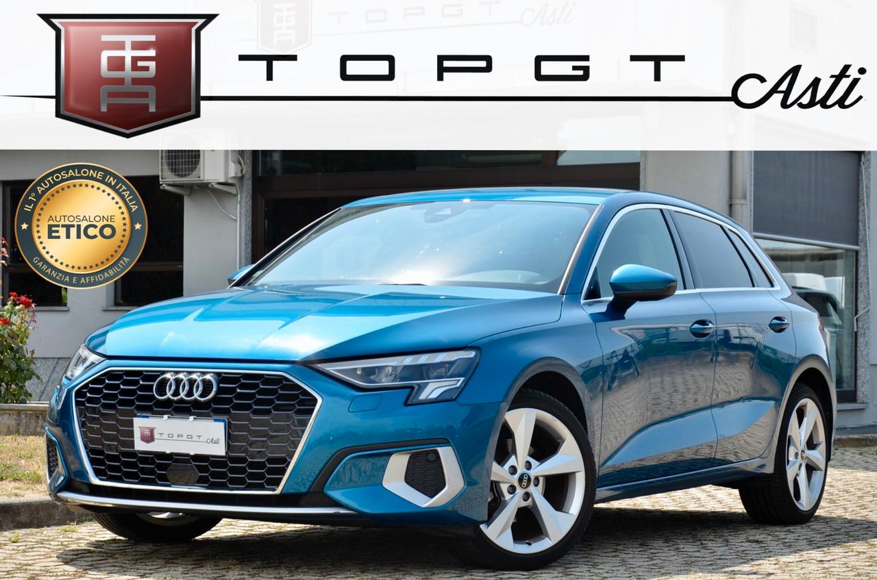 AUDI A3 SPORTBACK 35 1.5 TFSI BUSINESS ADVANCED 150cv MANUALE, ECCELLENTI CONDIZIONI, UNICOPROPRIETARIO, UFF ITALIANA, SERVICE AUDI, BLU ATOLLO, FARI LED, RETROCAMERA, PERMUTE