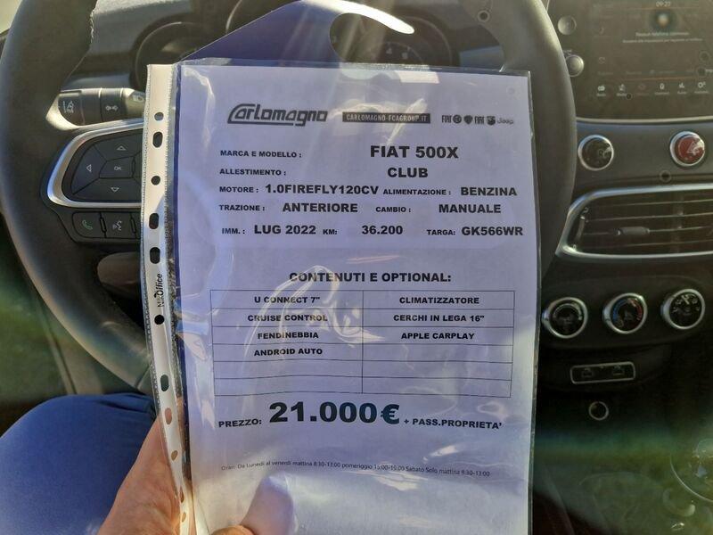 FIAT 500X 2022 1.0 t3 Club 120cv