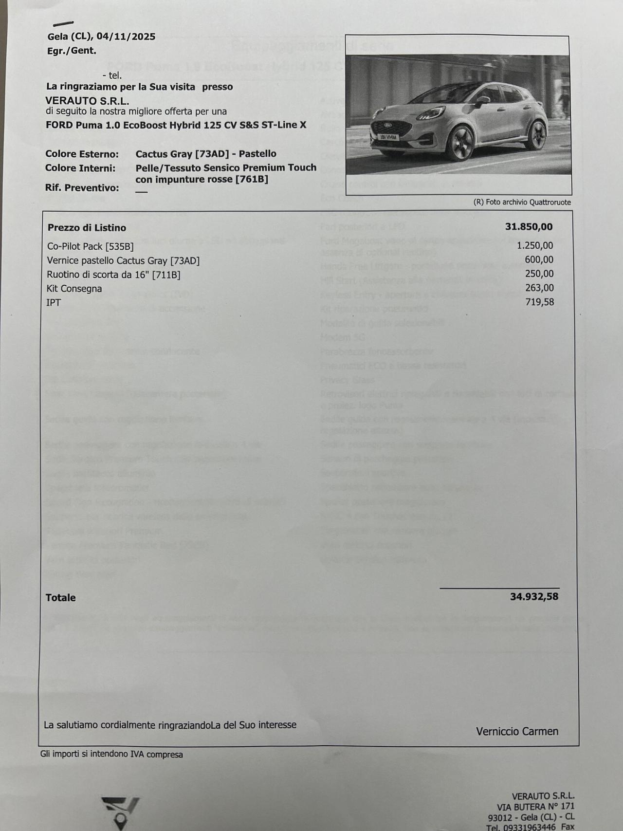 Ford Puma 1.0 h S&S ST-Line X noleggio no scoring