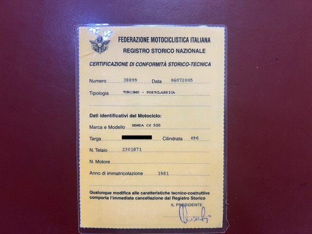 HONDA CX 500 HM TURISMO ISCRITTA ASI