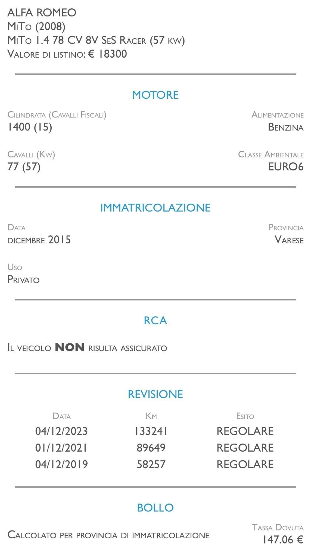 Alfa Romeo MiTo 1.4 78 CV 8V S&S Racer - UNICO PROPRIETARIO
