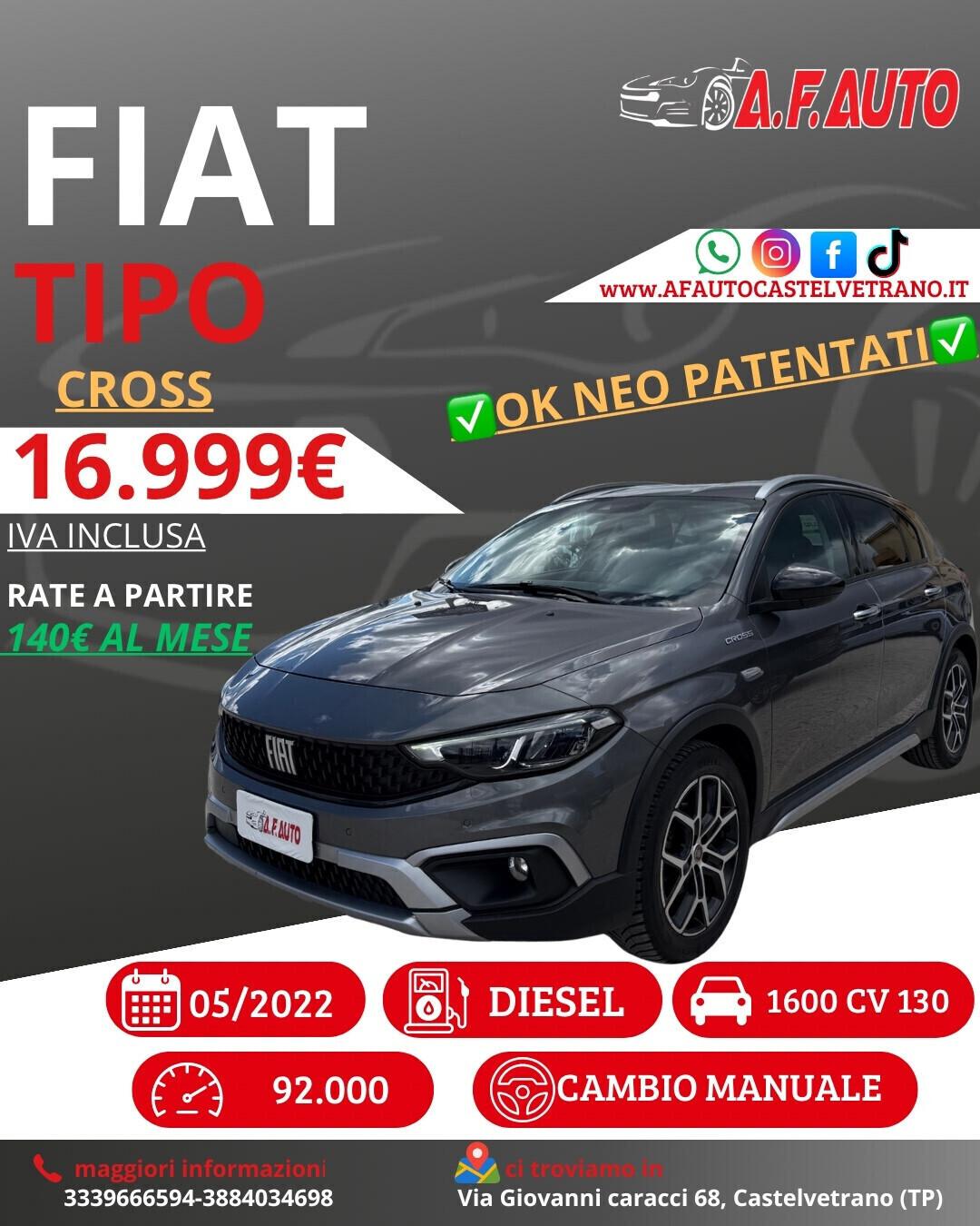 Fiat Tipo 1.6 Mjt S&S 5 porte Cross