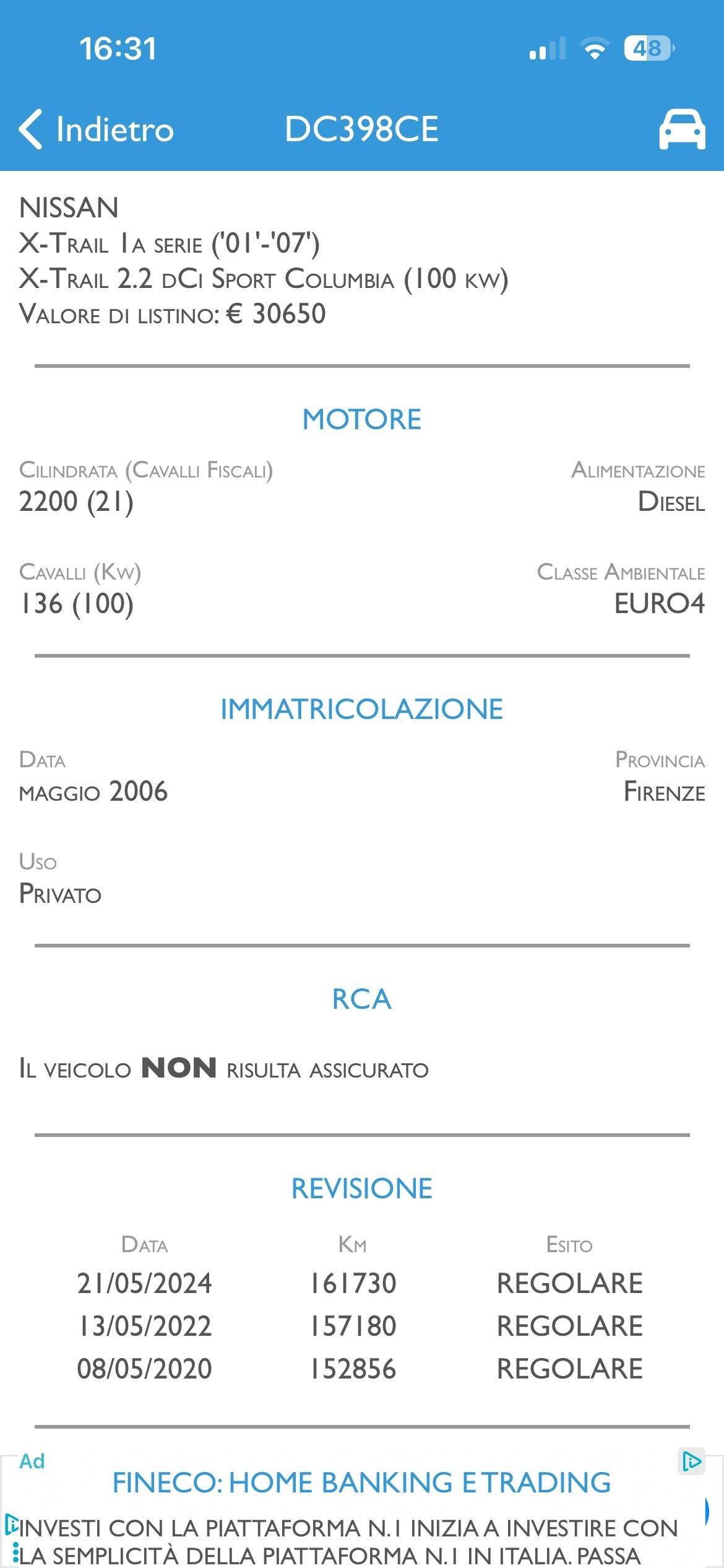 NISSAN X-TRAIL 2.2DCI 4X4 UNICO TOP KM CERTIFICATI