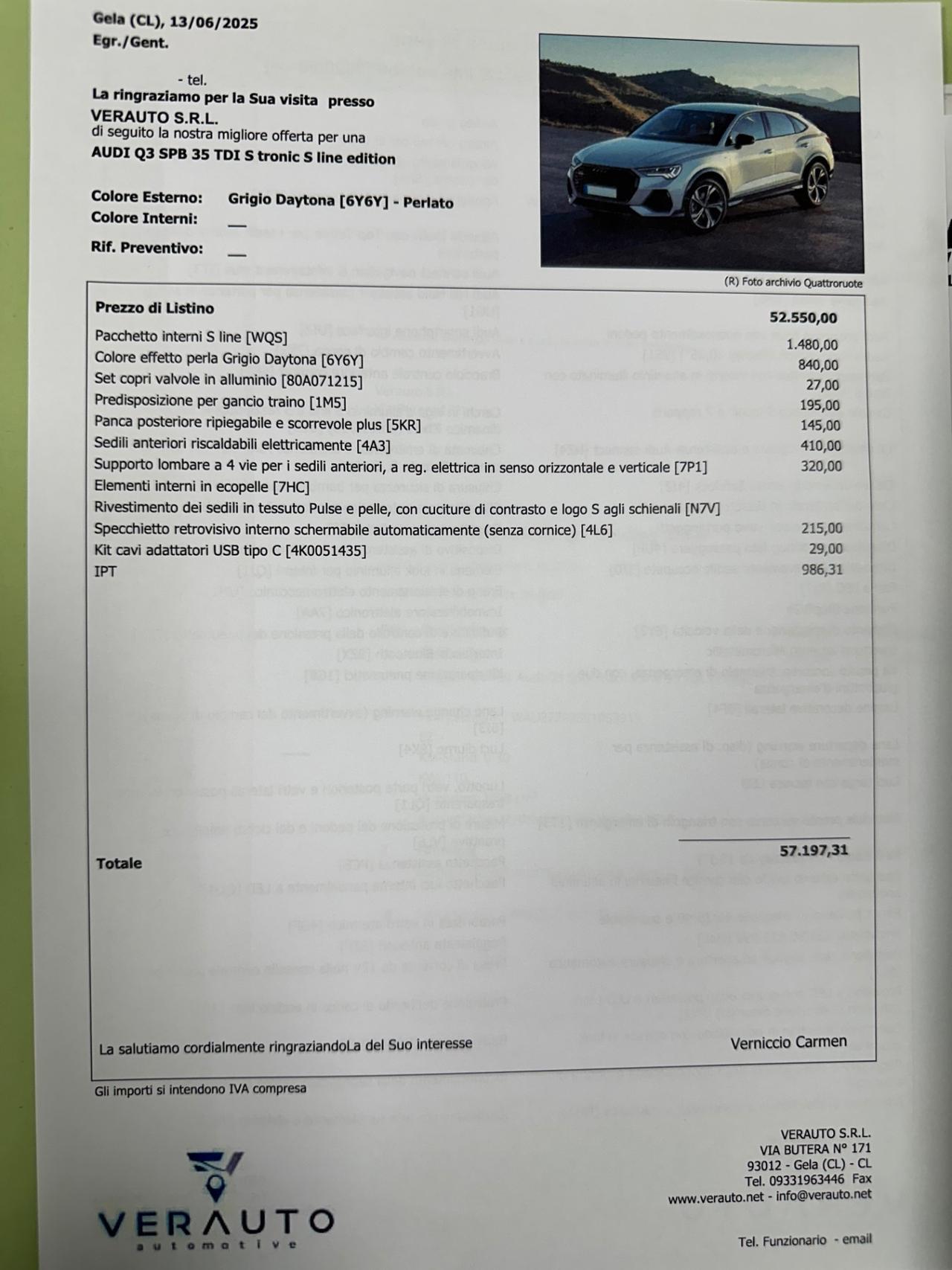 Audi Q3 Spb 35 Sline possibilità noleggio no scoring