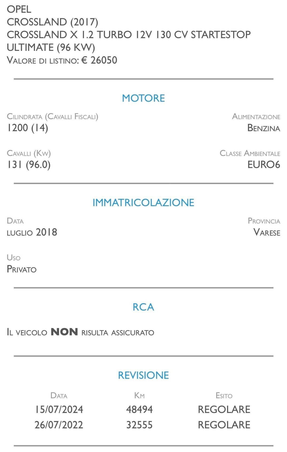 Opel Crossland X 1.2 Turbo 12V 130 CV Start&Stop Ultimate - UNICO PROPRIETARIO
