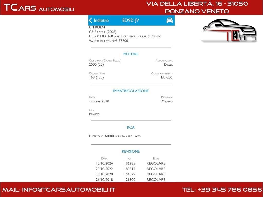 CITROEN C5 2.0 DIESEL HDI CON GARANZIA 3 ANNI TOP
