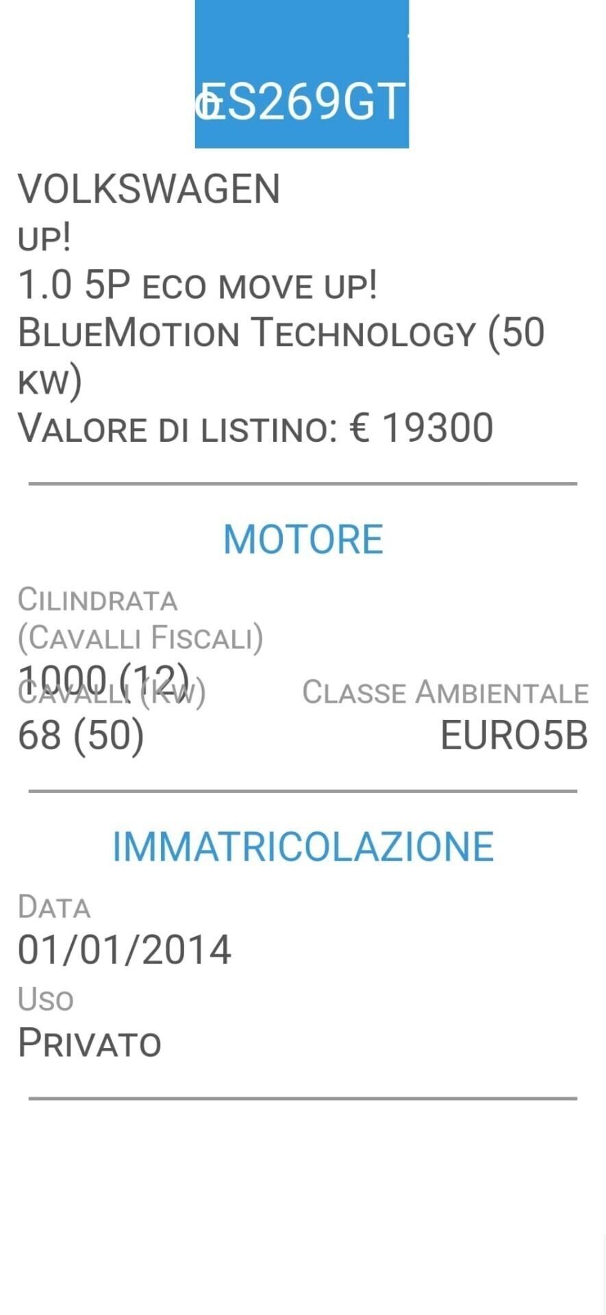 VOLKSWAGEN UP! ECO MOVE-UNICA PROPRIET-3 REVISIONI