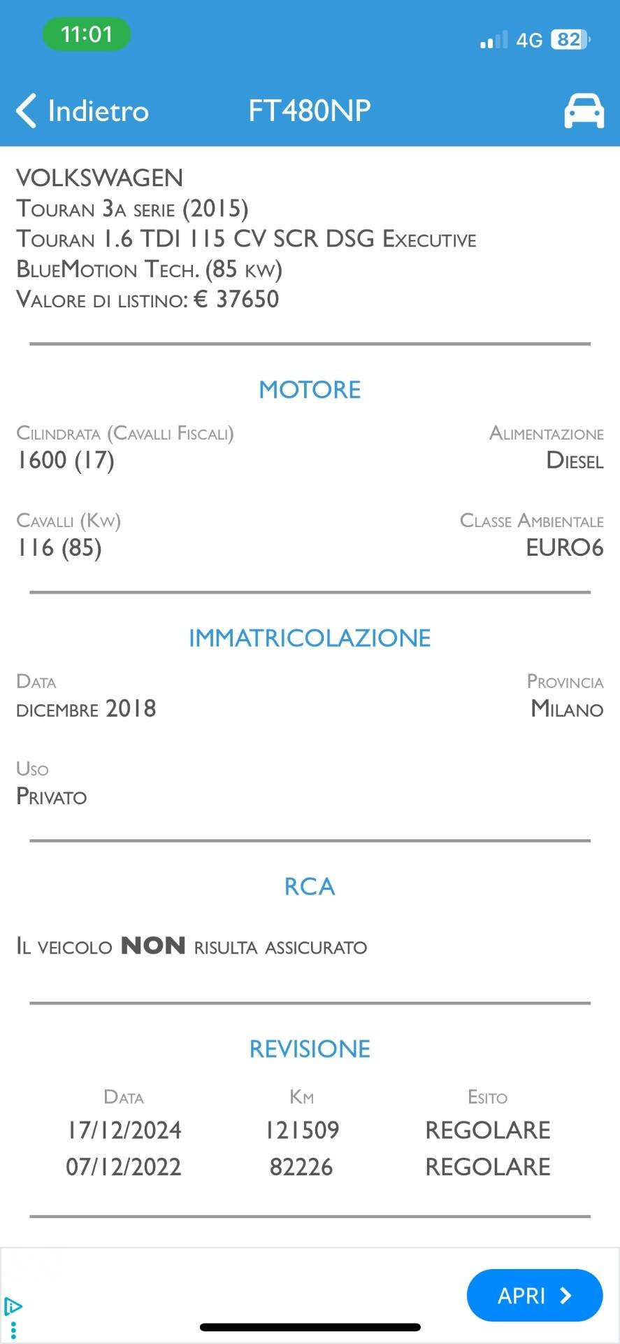 Volkswagen Touran 1.6 TDI 115 CV SCR DSG Executive BlueMotion Tech.