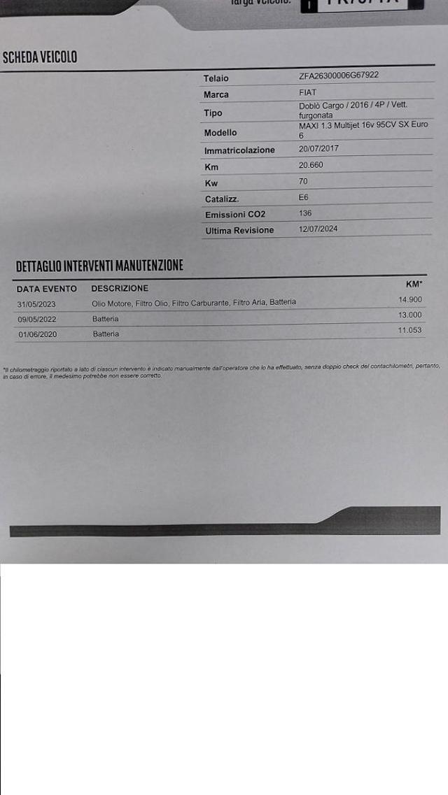 FIAT Doblo Doblò 1.3 MJT Cargo Maxi SX 20.000 Km E6B