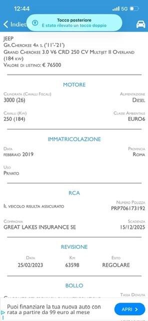 Jeep Grand Cherokee 3.0 V6 CRD 250 CV Multijet II Overland