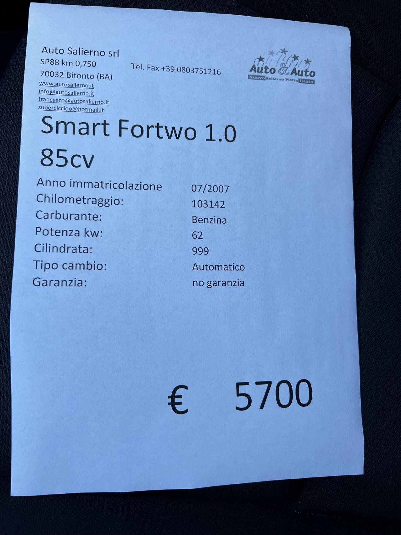 Smart ForTwo 1000 62 kW coupé passion