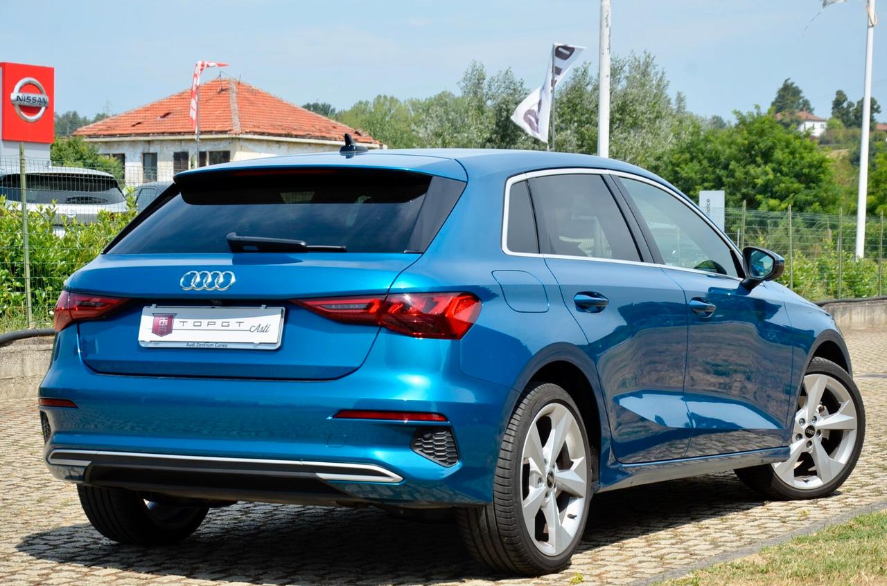 AUDI A3 SPORTBACK 35 1.5 TFSI BUSINESS ADVANCED 150cv MANUALE, ECCELLENTI CONDIZIONI, UNICOPROPRIETARIO, UFF ITALIANA, SERVICE AUDI, BLU ATOLLO, FARI LED, RETROCAMERA, PERMUTE
