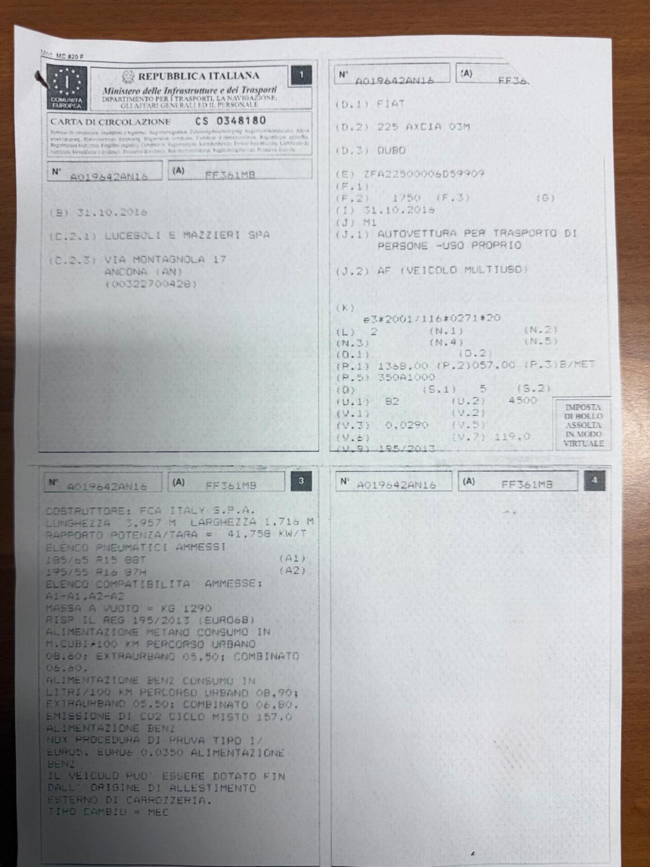 Fiat qubo 5posti 1.4 natural power EURO6 Uniproprietà