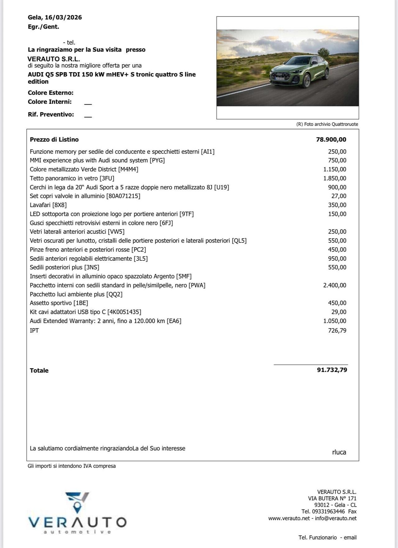 Audi Q5 SPB TDI 150 kW mHEV+ S tronic quattro S line possibilità noleggio no scoring