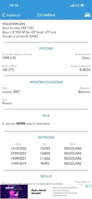 Volkswagen Golf 1.9 TDI 5p. 5m. GT Sport