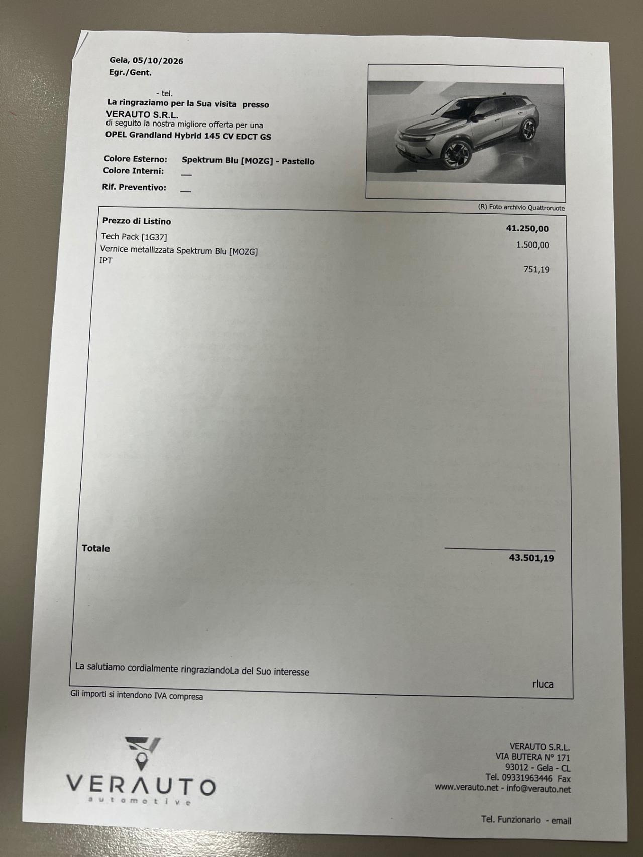 Opel Grandland 1.2 145CV hybrid GS e-dcs6 - possibilità noleggio no scoring