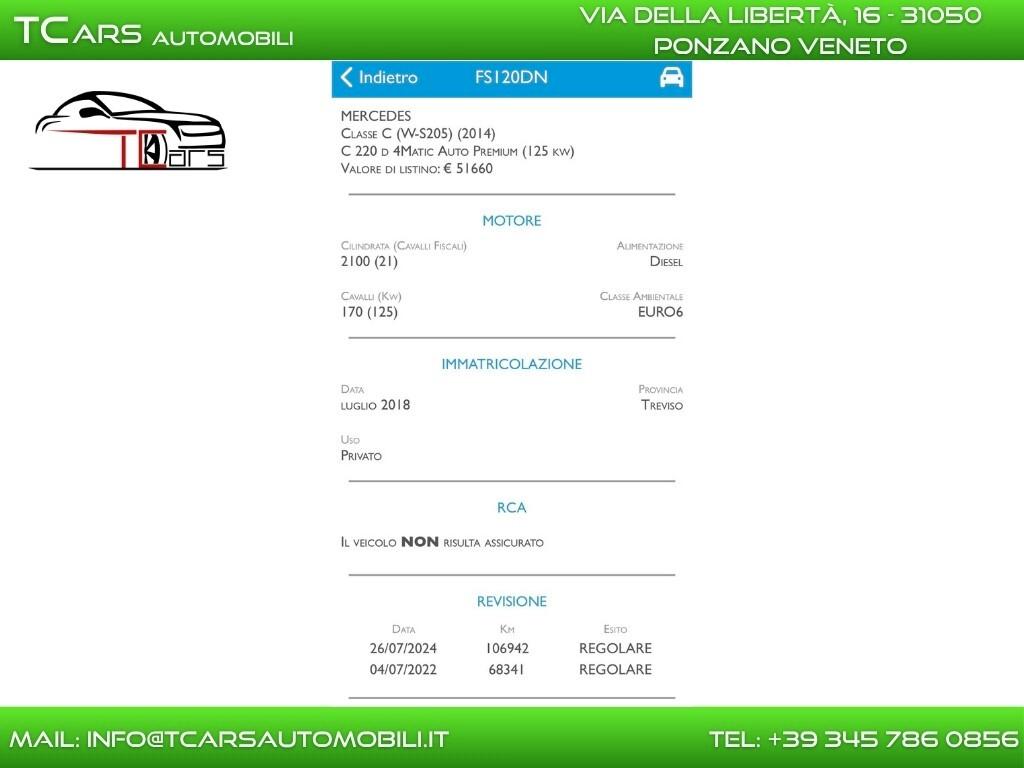 MERCEDES C220 4MATIC AUTO-PELLE-KM CERTIFICATI