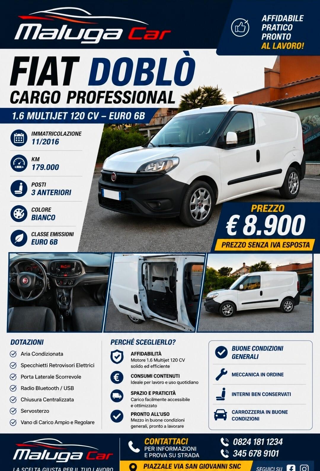 Fiat Doblo Doblò 1.6 MJT 120CV PC-TN Cargo Lamierato SX 3 Posti
