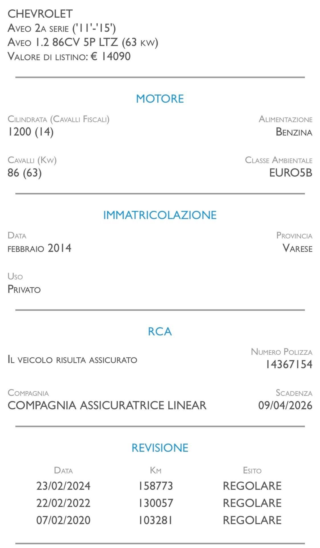 Chevrolet Aveo 1.2 86CV 5 porte LTZ - UNICO PROPRIETARIO