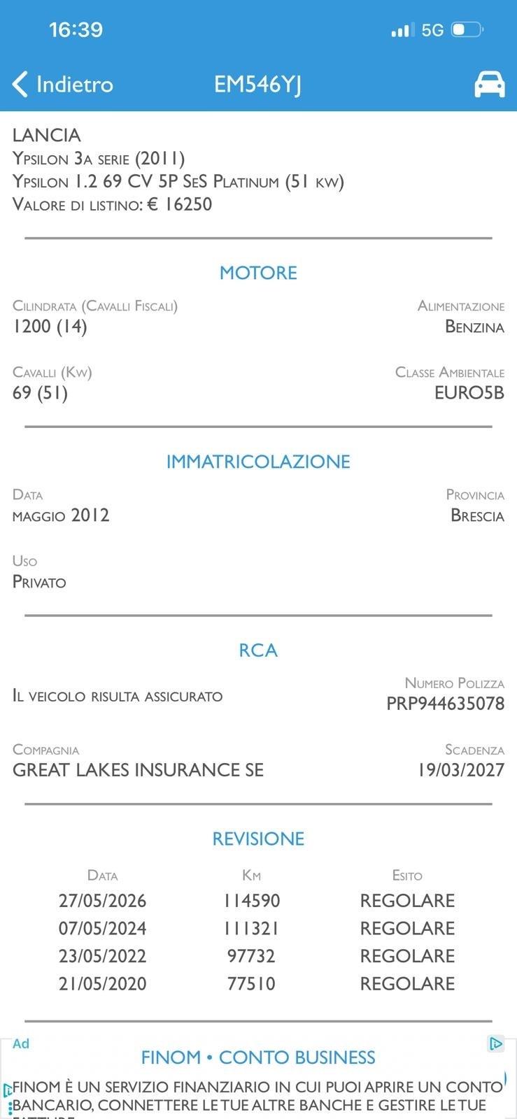 Lancia Ypsilon 1.2 69 CV 5 porte S&S Platinum