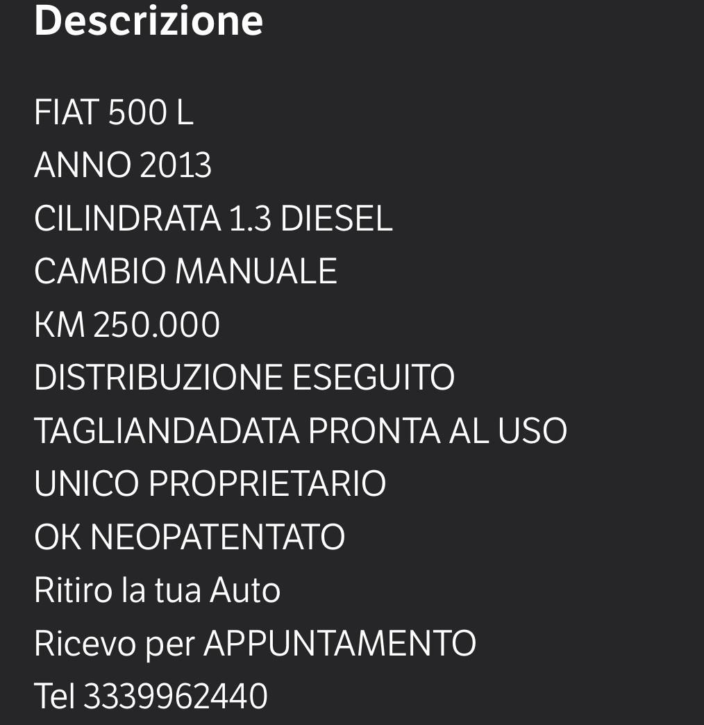Fiat 500L 1.3 Multijet 85 CV Pop