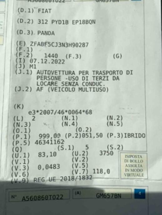 Fiat Panda 1.0 FireFly S&S Hybrid City Life 33419 KM