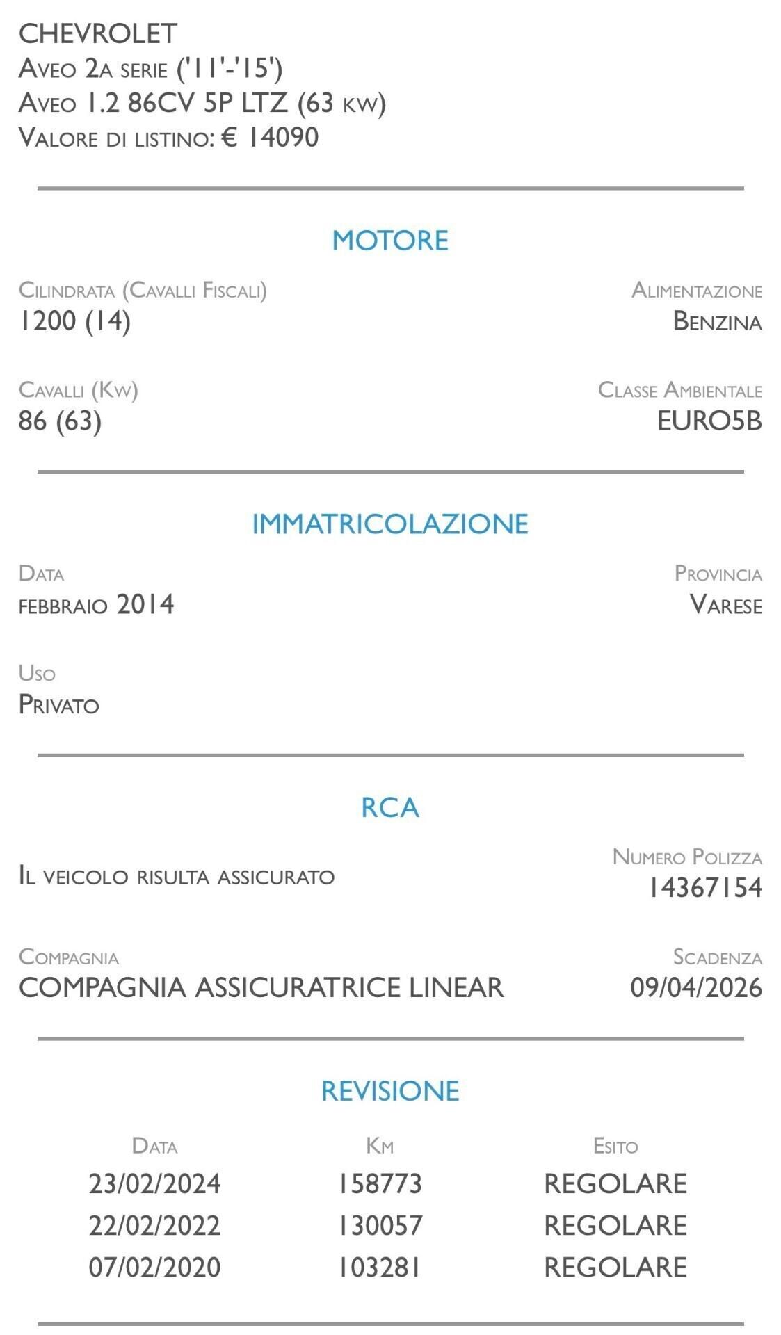 Chevrolet Aveo 1.2 86CV 5 porte LTZ - UNICO PROPRIETARIO