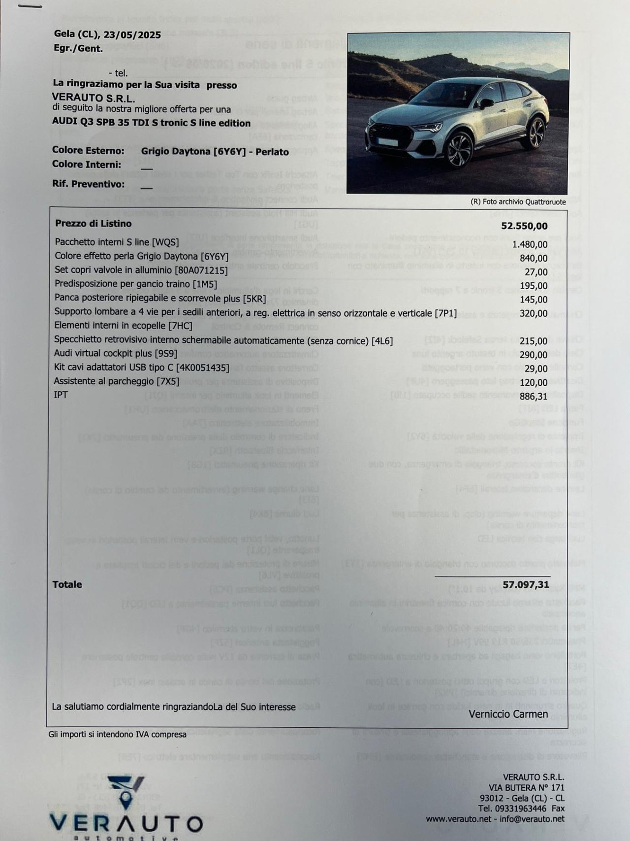 Audi Q3 SPB 35 tdi Sline possibilità noleggio noscoring