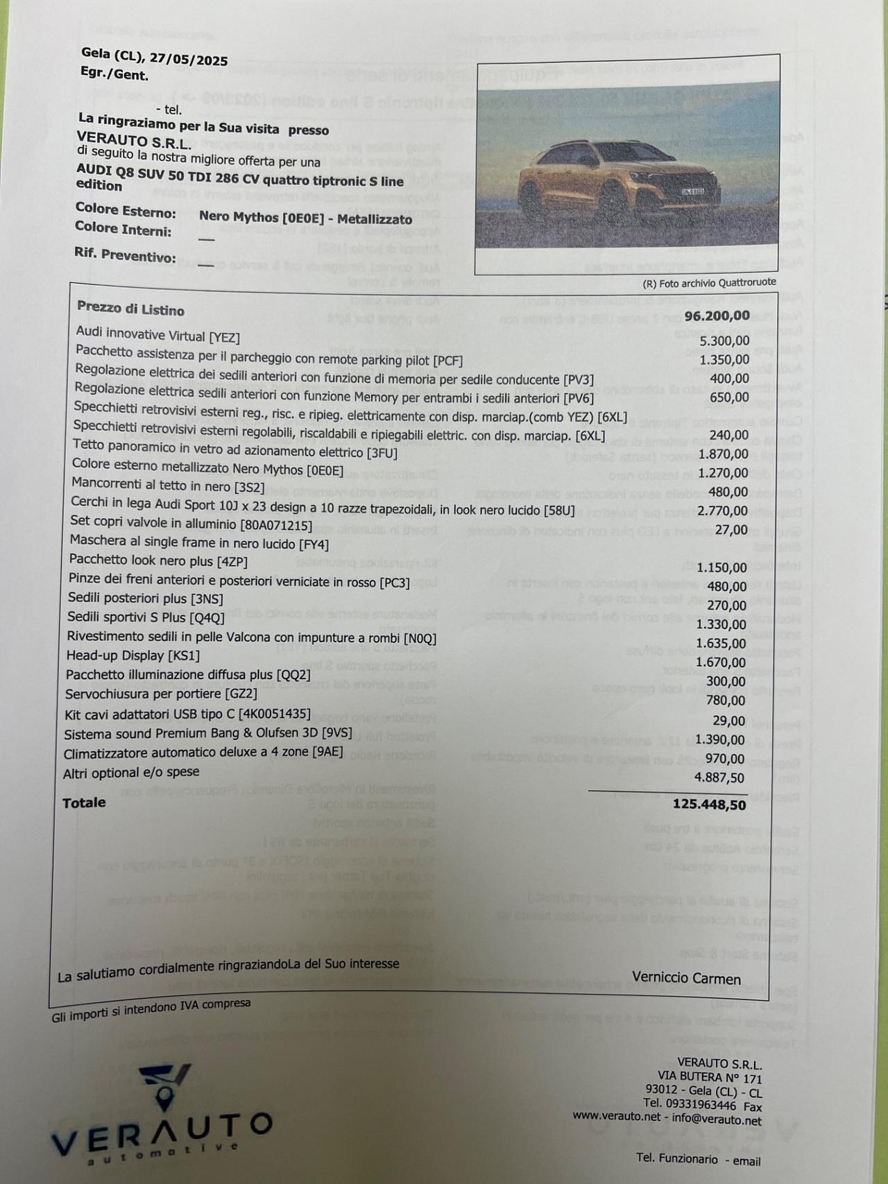 Audi Q8 50 TDI S-Line possibilità noleggio no scoring