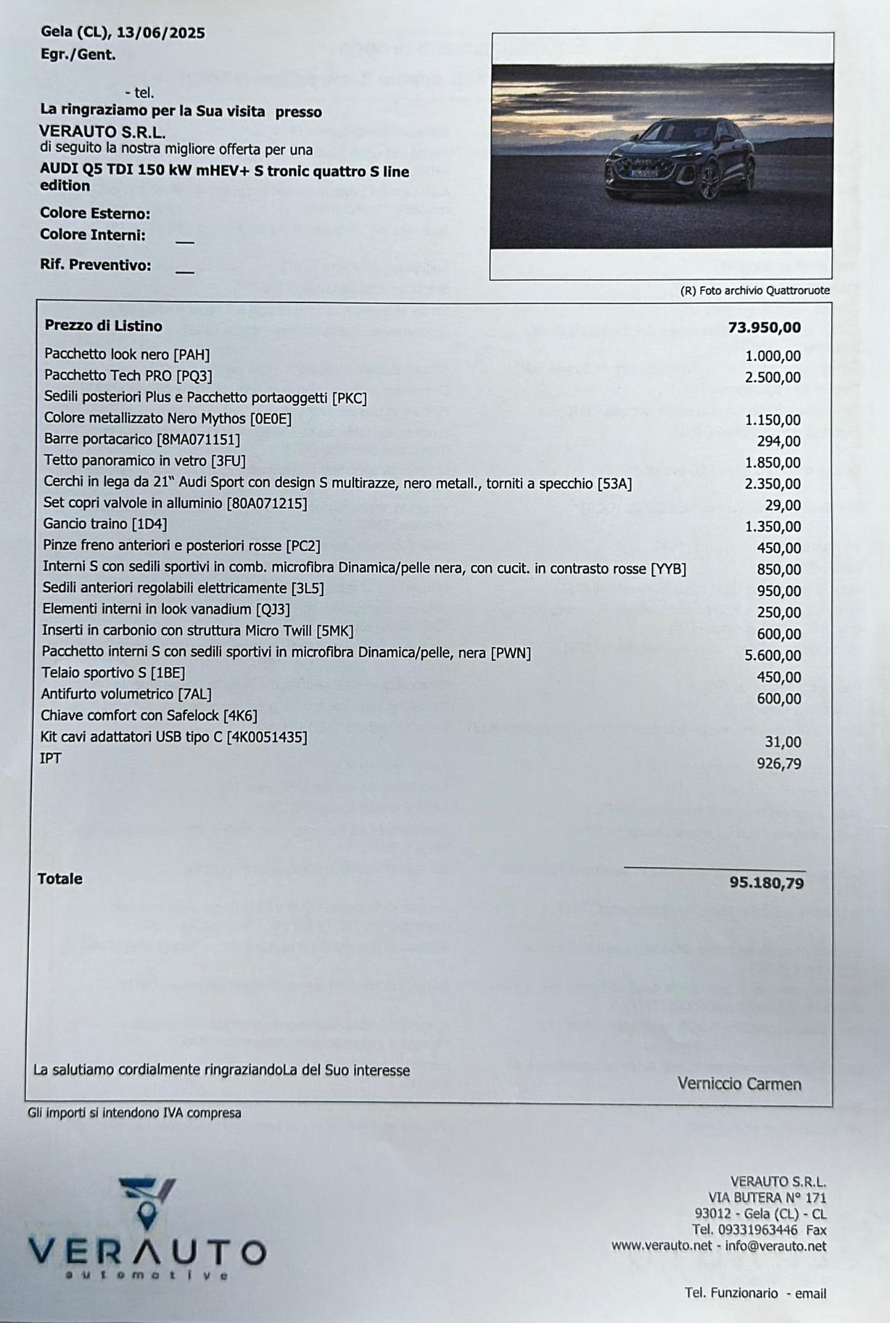 Audi Q5 tdi Sline possibilità noleggio no scoring