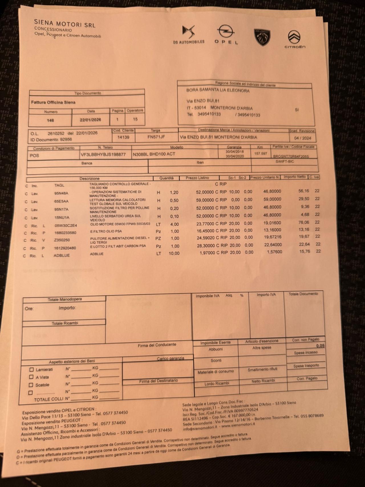 Peugeot 308 1.5 Diesel - Tagliandi certificati
