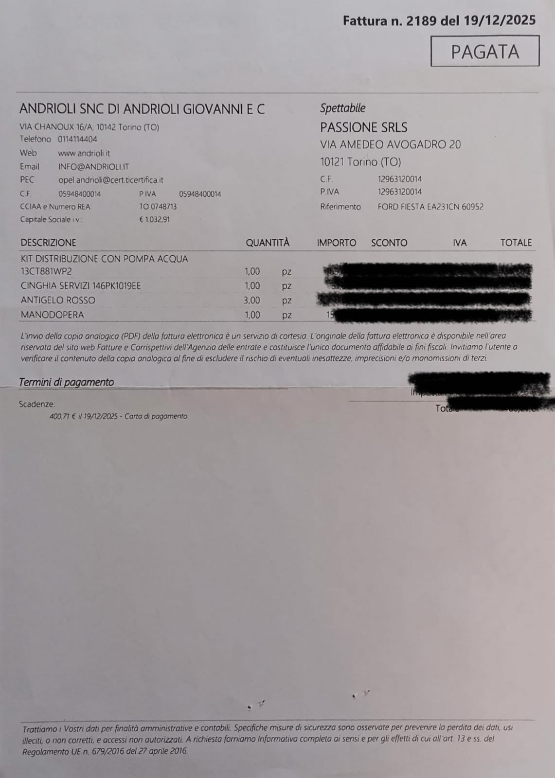 Ford Fiesta DISTRIBUZIONE ESEGUITA