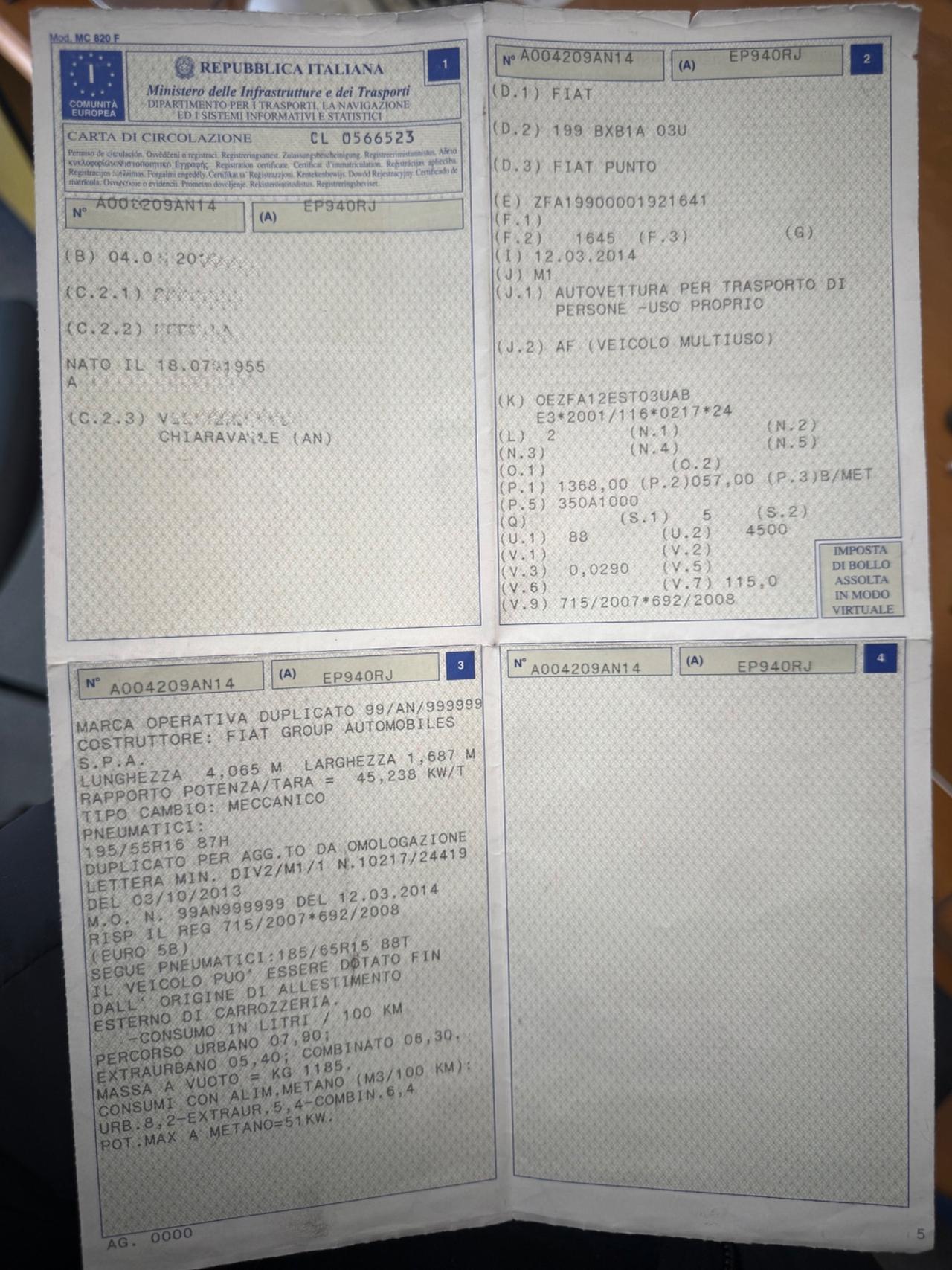 Fiat grande Punto evo 1.4 natural power Neopatentati UNIPRO